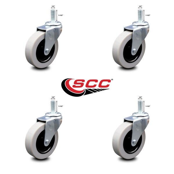 3 Inch Thermoplastic Rubber Wheel 1/2 Inch Threaded Stem Caster SCC, 4PK